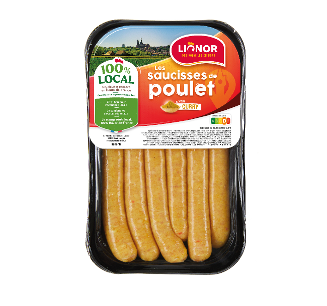 Barquette de 6 saucisses de poulet saveur Curry